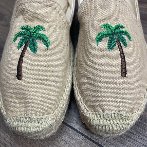 Soludos‎ Palm Tree Embroidered Espadrilles Womens Size 7 Round Toe Beige Linen - Picture 7 of 9